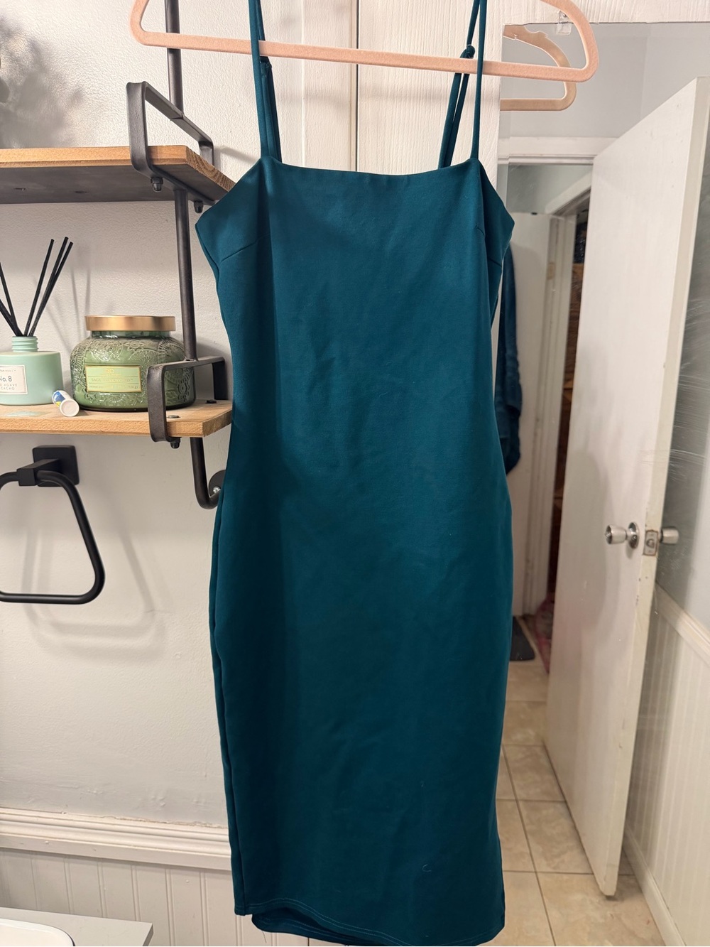 Lulu's Teal Midi Slip Dress with Spaghetti Straps
